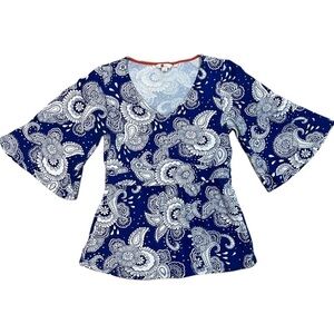 BODEN blue kimono shaped v neck floral top